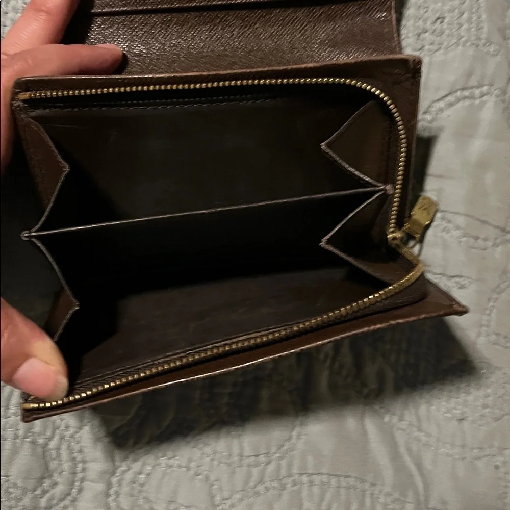 Louis Vuitton Damier Ebene Brown Leather Snap Wallet with Zipper Coin Pouch